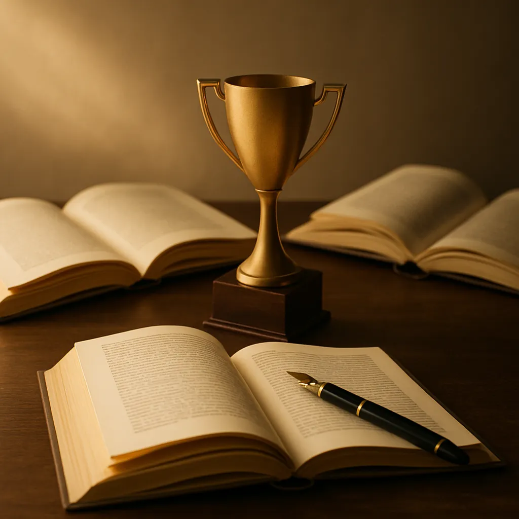 Books and an award trophy